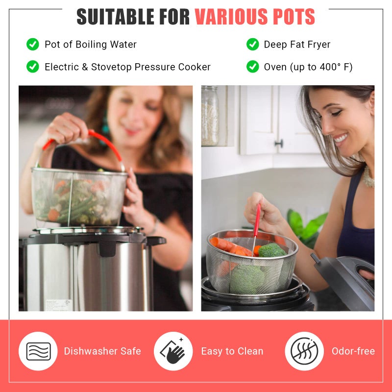 Salbree Original Salbree Steamer Basket for 3 qt quart Instant Pot Accessories, Stainless Steel Strainer and Insert fits IP Insta Pots, Instapot, Other Pressure Cookers, with Silicone Handle [6qt 8qt avail] - Image 4